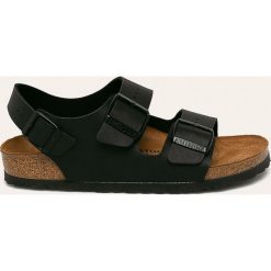 Birkenstock - Sandały Milano. Czarne klapki damskie Birkenstock, bez wzorów, ze skóry ekologicznej, bez obcasa, na obcasie. Za 289,90 zł.