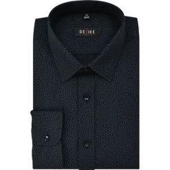 Czarna Koszula Męska z Długim Rękawem, DESIRE, Taliowana, w Drobny Wzór KSDWDSRE151. Czarne koszule męskie Desire, m, bez wzorów, z bawełny, eleganckie, bez kołnierzyka, z długim rękawem. Za 119,00 zł.