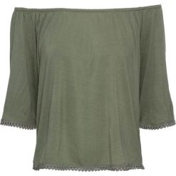 Shirt z dekoltem "carmen" bonprix oliwkowy. Zielone koszulki damskie bonprix, bez wzorów, z materiału, bez kołnierzyka, bez rękawów. Za 34,99 zł.