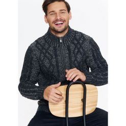 Kardigan męski z przeplotami. Niebieskie swetry męskie na zimę, m, z wełny, eleganckie. W wyprzedaży za 39,99 zł.