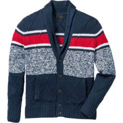 Swetry klasyczne męskie: Sweter rozpinany z szalowym kołnierzem Regular Fit bonprix ciemnoniebiesko-czerwono-biały