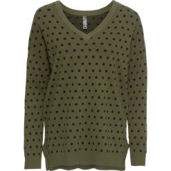 Swetry klasyczne damskie: Sweter MUST HAVE bonprix ciemnooliwkowo-czarny w kropki