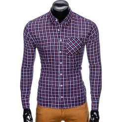 KOSZULA MĘSKA W KRATĘ Z DŁUGIM RĘKAWEM K429 - GRANATOWA/CZERWONA. Czerwone koszule męskie Ombre Clothing, s, bez wzorów, bez kołnierzyka, z długim rękawem. Za 39,00 zł.
