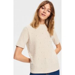 Bluzka z koralikami - Beżowy. Brązowe bluzki damskie marki Reserved, s, bez wzorów, bez kołnierzyka, bez rękawów. Za 39,99 zł.