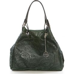 Torebki klasyczne damskie: Skórzana torebka w kolorze ciemnozielonym – 42 x 38 x 17 cm