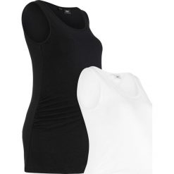 Topy ciążowe (2 szt.) bonprix czarny + biały. Czarne bluzki damskie bonprix, bez wzorów, z bawełny, bez kołnierzyka, moda ciążowa, bez rękawów. Za 33,98 zł.