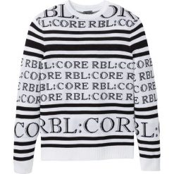 Sweter we wrabiany wzór bonprix biało-czarny. Białe swetry męskie bonprix, xl, bez wzorów, z okrągłym kołnierzem, bez kaptura. Za 54,99 zł.