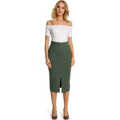 Khaki Spódnica Ołówkowa Midi z Ozdobnym Suwakiem. Brązowe spódniczki ołówkowe marki Molly.pl, na co dzień, s, z elastanu, długie, midi. Za 95,90 zł.