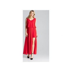Sukienka M691 Czerwony. Czerwone sukienki damskie FIGL, xl, bez wzorów, bez kołnierzyka, z długim rękawem, długie, maxi, rozkloszowane. Za 289,00 zł.