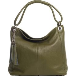 Shopper bag damskie: Skórzana torebka w kolorze oliwkowym – 38 x 36 x 14 cm