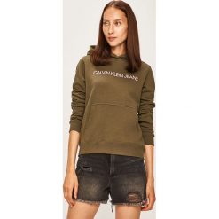 Calvin Klein Jeans - Bluza. Zielone bluzy damskie Calvin Klein Jeans, l, z nadrukiem, z jeansu, bez rękawów, z kapturem. W wyprzedaży za 299,90 zł.
