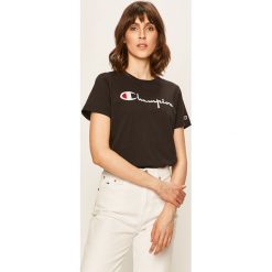 Champion - T-shirt. Czarne bluzki damskie Champion, s, z aplikacjami, z bawełny, casualowe, z okrągłym kołnierzem. Za 169,90 zł.