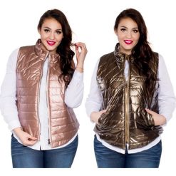 Pikowana metaliczna kamizelka duże rozmiary XXL. Różowe kamizelki damskie Moda Size Plus Iwanek, s, bez wzorów, z jeansu. Za 109,00 zł.