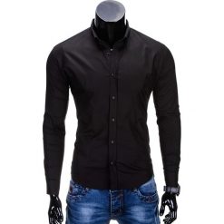 KOSZULA MĘSKA ELEGANCKA Z DŁUGIM RĘKAWEM K219 - CZARNA. Czarne koszule męskie na spinki marki Ombre Clothing, m, z bawełny, z klasycznym kołnierzykiem, z długim rękawem. Za 49,00 zł.