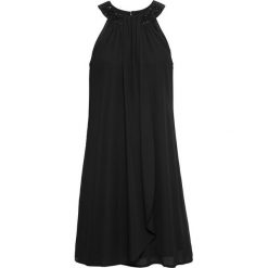 Sukienka letnia bonprix czarny. Czarne sukienki damskie bonprix, na lato, z aplikacjami, z tkaniny, bez kołnierzyka, bez rękawów, kopertowe. Za 129,99 zł.