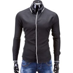 KOSZULA MĘSKA Z DŁUGIM RĘKAWEM K259 - CZARNA. Czarne koszule męskie na spinki Ombre Clothing, m, z bawełny, z kontrastowym kołnierzykiem, z długim rękawem. Za 49,00 zł.