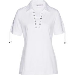 Shirt bonprix biały. Białe koszulki damskie bonprix, bez wzorów, polo, bez rękawów. Za 54,99 zł.
