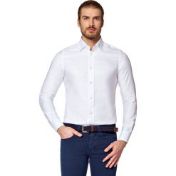 Koszula Biała Bella 2. Białe koszule męskie LANCERTO, m, w kwiaty, z jedwabiu, eleganckie, z kontrastowym kołnierzykiem, bez rękawów. Za 299,90 zł.