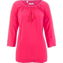 Bluzki damskie: Bluzka z dekoltem carmen, rękawy 3/4 bonprix różowy hibiskus