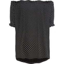 Shirt z dekoltem carmen bonprix czarno-biel wełny w kropki. Czarne koszulki damskie bonprix, bez wzorów, z elastanu, bez kołnierzyka, bez rękawów. Za 64,99 zł.