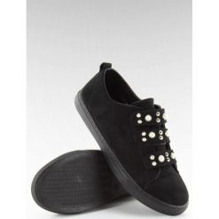 Czarne Trampki z perełkami BEAUTY. Czarne buty sportowe damskie FunKee.pl, bez wzorów, z tkaniny, eleganckie. Za 87,99 zł.