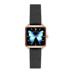 Zegarek "EBM-3316" w kolorze czarno-różowozłotym. Różowe, analogowe zegarki damskie Emilly Westwood, metalowe. W wyprzedaży za 149,95 zł.