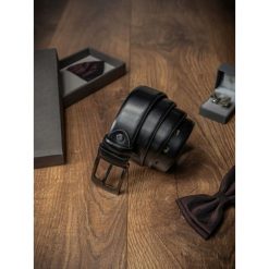 Pasek męski skórzany Rovicky BOM-01-ART 115cm czarny - 115. Czarne paski męskie w paski, ze skóry, eleganckie. Za 34,99 zł.