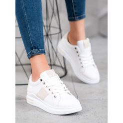 Buty sportowe z beŻowymi wstawkami. Brązowe buty sportowe damskie WEIDE, bez wzorów, ze skóry ekologicznej, sportowe. Za 99,00 zł.
