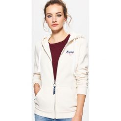 Bluzy damskie: Rozpinana bluza z kapturem – Kremowy