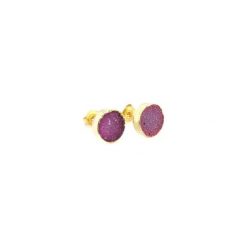 Earrings Druza Agatu Fuksja złoto. Różowe kolczyki damskie marki Brazi druse jewelry, z agatem, złote, na sztyftcie. Za 170,00 zł.