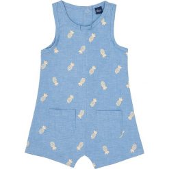 Rampers w kolorze niebieskim. Niebieskie body niemowlęce Street Monkey, bez wzorów, bez rękawów. W wyprzedaży za 49,95 zł.