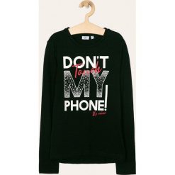 Blukids - Longsleeve dziecięcy 140-170 cm. Czarne bluzki dziewczęce Blukids, z nadrukiem, z bawełny, z okrągłym kołnierzem, z długim rękawem, długie, bez kaptura. Za 39,90 zł.