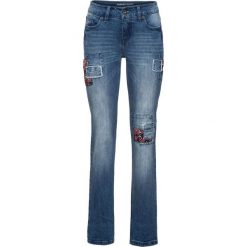 Dżinsy z łatami STRAIGHT bonprix niebieski "stone”. Niebieskie jeansy damskie marki bonprix. Za 139,99 zł.