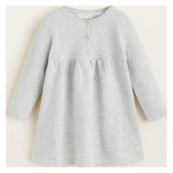 Mango Kids - Sukienka dziecięca 62-80 cm. Szare sukienki dziewczęce Mango Kids, bez wzorów, z bawełny, casualowe, z długim rękawem, długie, mini, rozkloszowane. Za 79,90 zł.