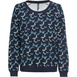 Bluza z nadrukiem w motyle bonprix ciemnoniebieski z nadrukiem. Niebieskie bluzy damskie bonprix, z nadrukiem, bez rękawów, bez kaptura. Za 49,99 zł.