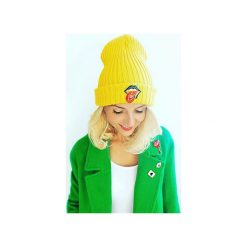 CRAZY Beanie miodowy, niebieski. Żółte czapki damskie Missspark, bez wzorów, z elastanu. Za 139,00 zł.