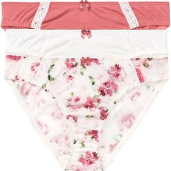 Figi (3 pary) bonprix biel wełny z nadrukiem + biel wełny + jasnokoralowy. Białe majtki damskie bonprix, z nadrukiem, z bawełny. Za 59,97 zł.