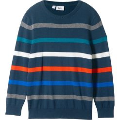 Sweter chłopięcy w paski bonprix ciemnoniebieski w paski. Niebieskie swetry chłopięce bonprix, w paski, bez kołnierzyka. Za 54,99 zł.
