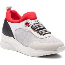 Sneakersy LIU JO - Karlie 13 B19003 TX030 Off White/Silve S19C2. Białe półbuty damskie marki Liu Jo, bez wzorów, z zamszu, bez obcasa, na koturnie, bez zapięcia. Za 689,00 zł.
