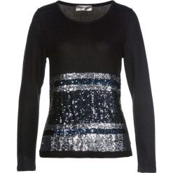 Sweter z cekinami bonprix czarno-srebrny. Czarne swetry damskie bonprix, bez wzorów, bez rękawów, bez kaptura. Za 109,99 zł.