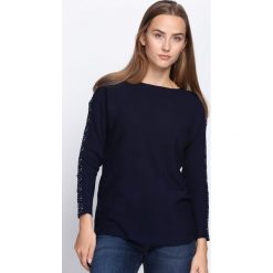 Granatowy Sweter Love Street. Niebieskie swetry klasyczne damskie Born2be, l, z koronki, z dekoltem w łódkę. Za 74,99 zł.