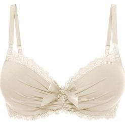Biustonosz usztywniany bonprix cielisty. Brązowe biustonosze bardotka bonprix, w koronkowe wzory, z koronki. Za 59,99 zł.