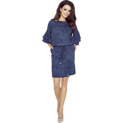 Anita jeansowa sukienka mini z falbaniastym rękawem granatowy. Niebieskie sukienki damskie Made in Poland, s, bez wzorów, z poliesteru, bez kołnierzyka, bez rękawów, mini. Za 89,00 zł.