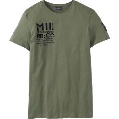 Długi t-shirt Regular Fit bonprix oliwkowy. Zielone koszulki męskie bonprix, s, z nadrukiem, z okrągłym kołnierzem, z długim rękawem, długie. Za 34,99 zł.
