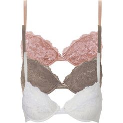 Biustonosz "push up" bonprix ecru + brunatny + różowy. Białe biustonosze bonprix, bez wzorów, z bawełny. Za 83,97 zł.