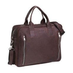 Skórzana ciemno brązowa torba męska na ramię. Miejsce na Laptop. Pomarańczowe torby męskie skórzane Brødrene, bez wzorów, ze skóry, eleganckie, na ramię. Za 379,00 zł.
