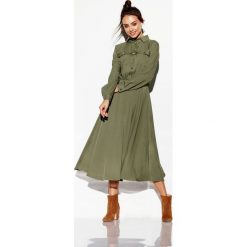 Sukienka szmizjerka maxi kolor khaki. Brązowe sukienki damskie Lemoniade, na jesień, s, bez wzorów, z koszulowym kołnierzykiem, bez rękawów, maxi, koszulowe. Za 199,90 zł.