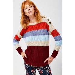Sweter z ozdobnymi guzikami. Swetry damskie Moodo, xs, w paski, ze splotem, klasyczne, z długim rękawem, długie, bez kaptura. Za 49,99 zł.