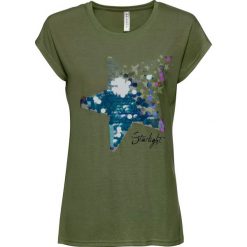 T-shirt z cekinami bonprix ciemny khaki. Zielone koszulki damskie bonprix, bez wzorów, z okrągłym kołnierzem, bez rękawów. Za 27,99 zł.