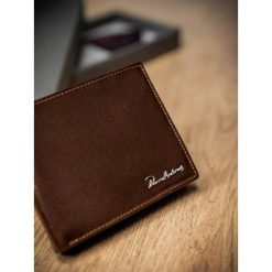 Portfel męski skórzany RFID Pierre Andreus brązowy - Brązowy. Pomarańczowe portfele męskie PIERRE ANDREUS, bez wzorów, ze skóry. Za 89,99 zł.